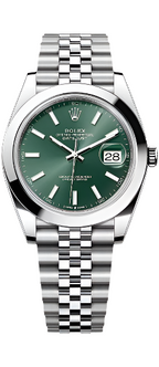 Rolex Steel Datejust 41  - Smooth Bezel - Mint Green Index Dial - Jubilee Bracelet - 126300 mgj
