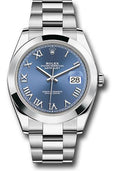 Rolex Steel Datejust 41  - Smooth Bezel - Blue Roman Dial - Oyster Bracelet - 126300 blro