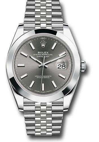 Rolex Steel Datejust 41  - Smooth Bezel - Dark Rhodium Index Dial - Jubilee Bracelet - 126300 dkrij
