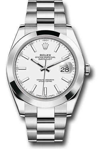 Rolex Steel Datejust 41  - Smooth Bezel - White Index Dial - Oyster Bracelet - 126300 wio