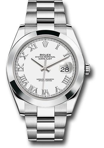 Rolex Steel Datejust 41  - Smooth Bezel - White Roman Dial - Oyster Bracelet - 126300 wro