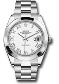 Rolex Steel Datejust 41  - Smooth Bezel - White Roman Dial - Oyster Bracelet - 126300 wro