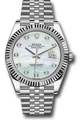 Rolex Steel and White Gold Rolesor Datejust 41  - White Mother-Of-Pearl Diamond Dial - Jubilee Bracelet - 126334 wmdj