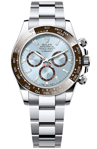 Rolex Platinum  Daytona  - Chestnut Brown Cerachrom Bezel - Ice Blue Baguette Dial - Oyster Bracelet - 126506 icebag