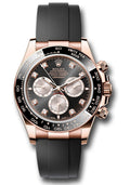 Rolex Everose Gold Cosmograph Daytona Watch - Black Cerachrom Bezel - Black And Sundust Diamond Dial - Oysterflex Strap
