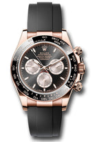 Rolex Everose Gold Cosmograph Daytona Watch - Black Cerachrom Bezel - Black And Sundust Index Dial - Oysterflex Strap