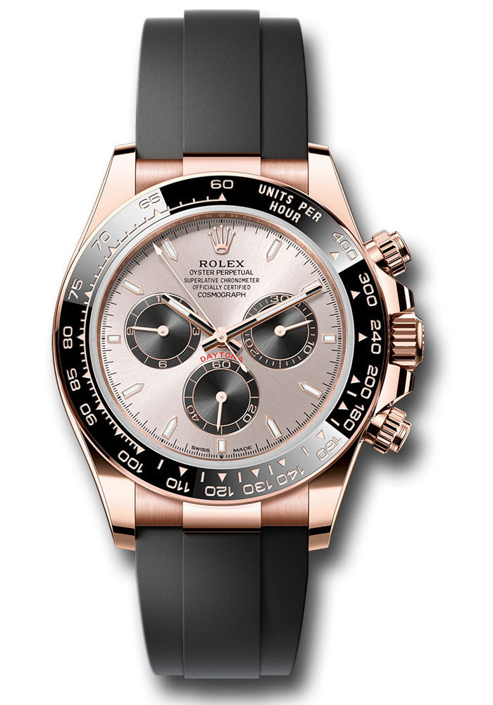 Rolex Everose Gold Cosmograph Daytona Watch - Black Cerachrom Bezel - Sundust And Black Index Dial - Oysterflex Strap