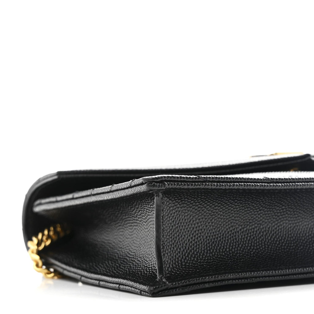 Grain De Poudre Matelasse Chevron Monogram Envelope Chain Wallet Black
