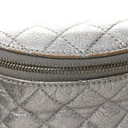 Metallic Calfskin Quilted Banane Waist Bag Fanny Pack Dark Silver