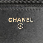 Lambskin Chevron Quilted Trendy CC Wallet On Chain WOC Black