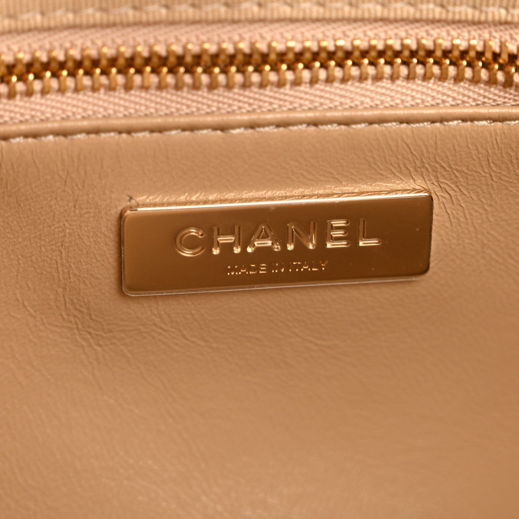 Shiny Crumpled Calfskin Quilted 31 Shopping Bag Dark Beige