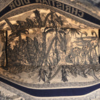 Canvas Embroidered Large Palm Tree Toile De Jouy Book Tote Blue