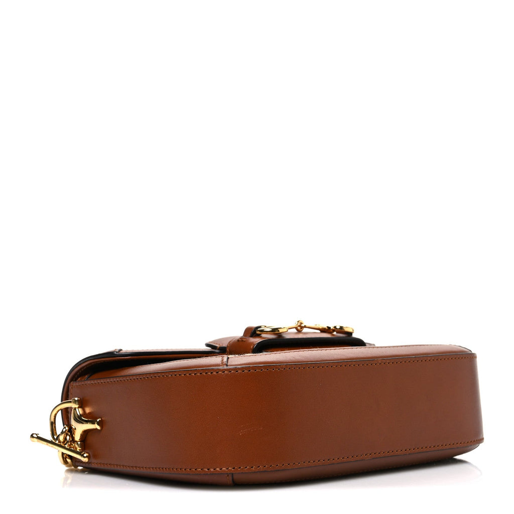 New Canvas Charisma Calfskin Crystal GG Monogram Mini Horsebit 1955 Shoulder Bag Camel Ebony