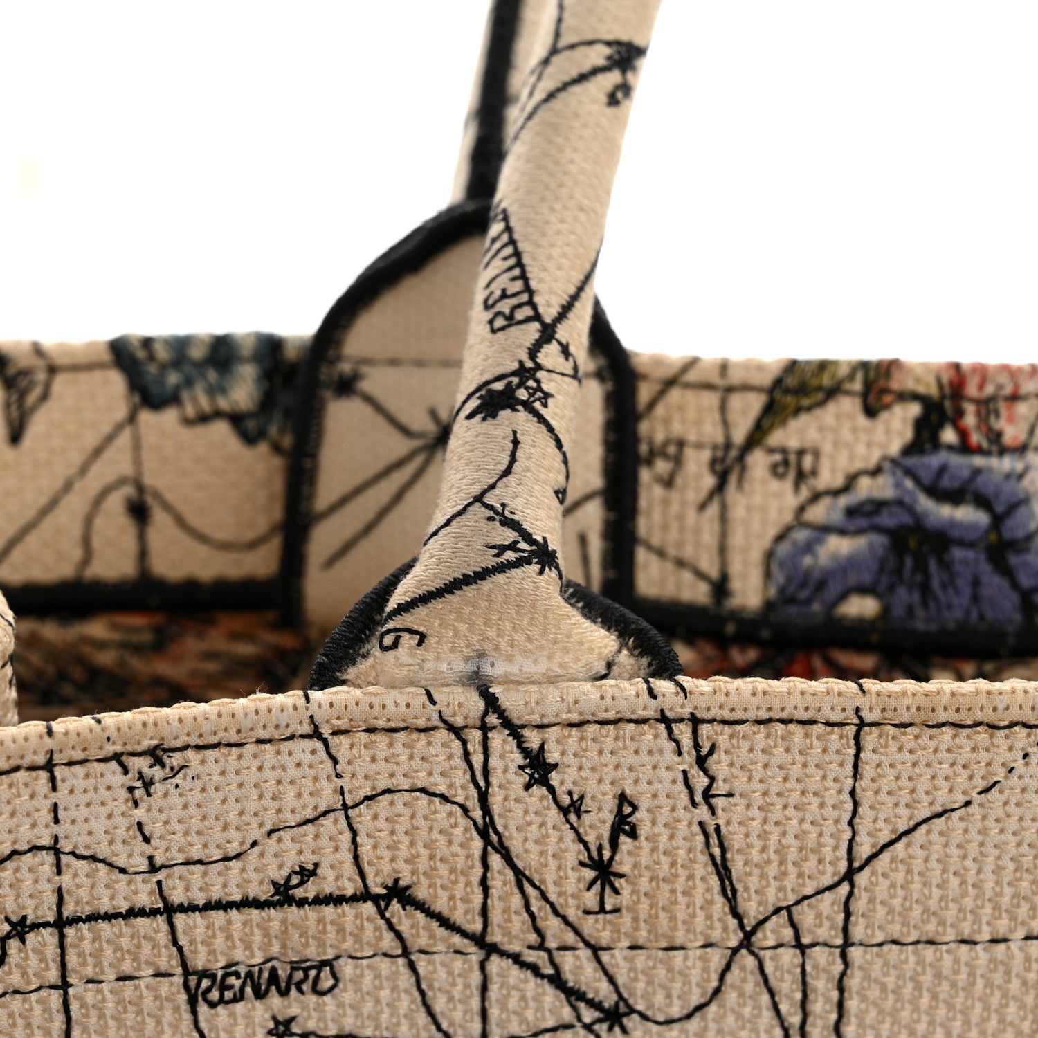 Canvas Embroidered Large Zodiac Book Tote Latte Multicolor