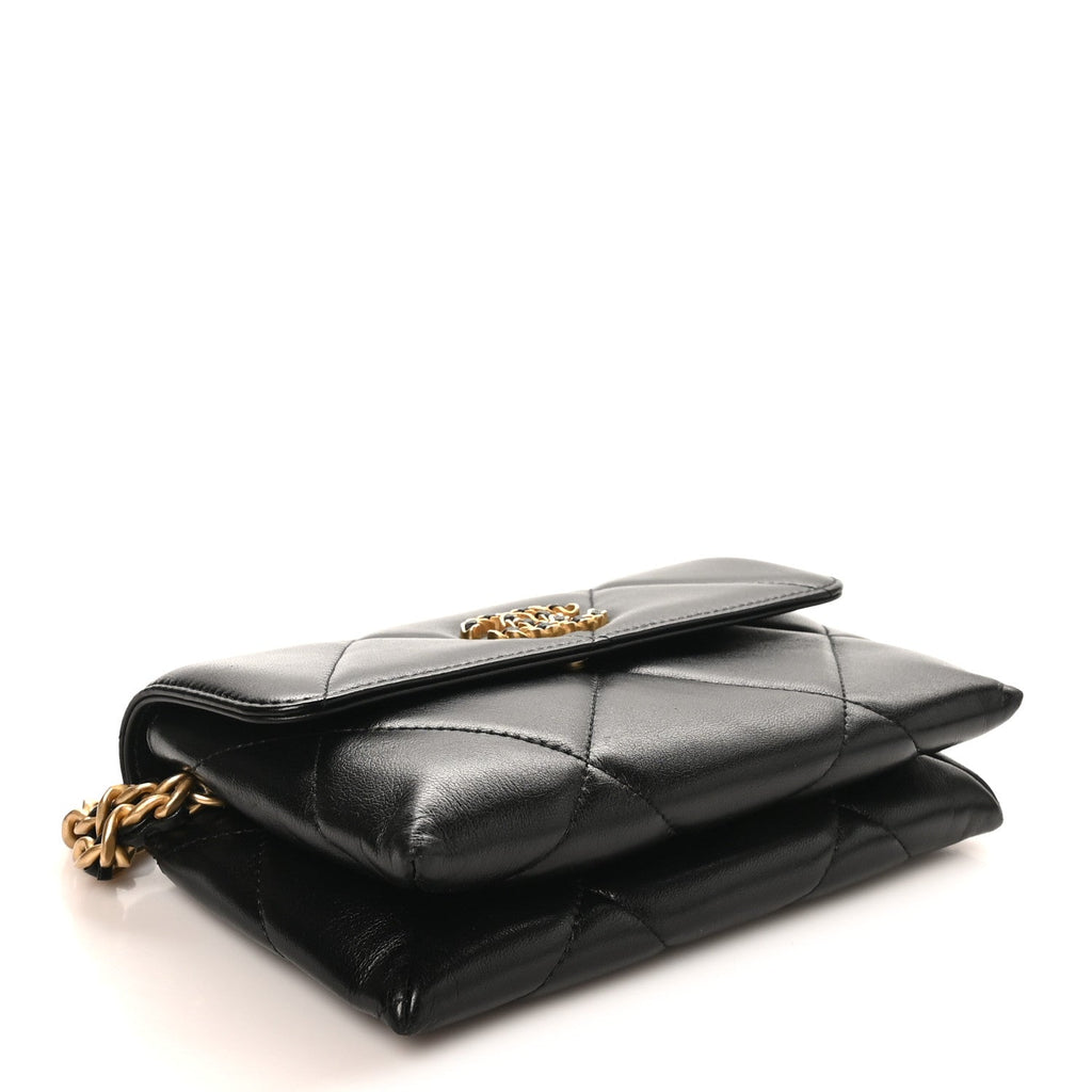 Lambskin Quilted Chanel 19 Flap Clutch Black