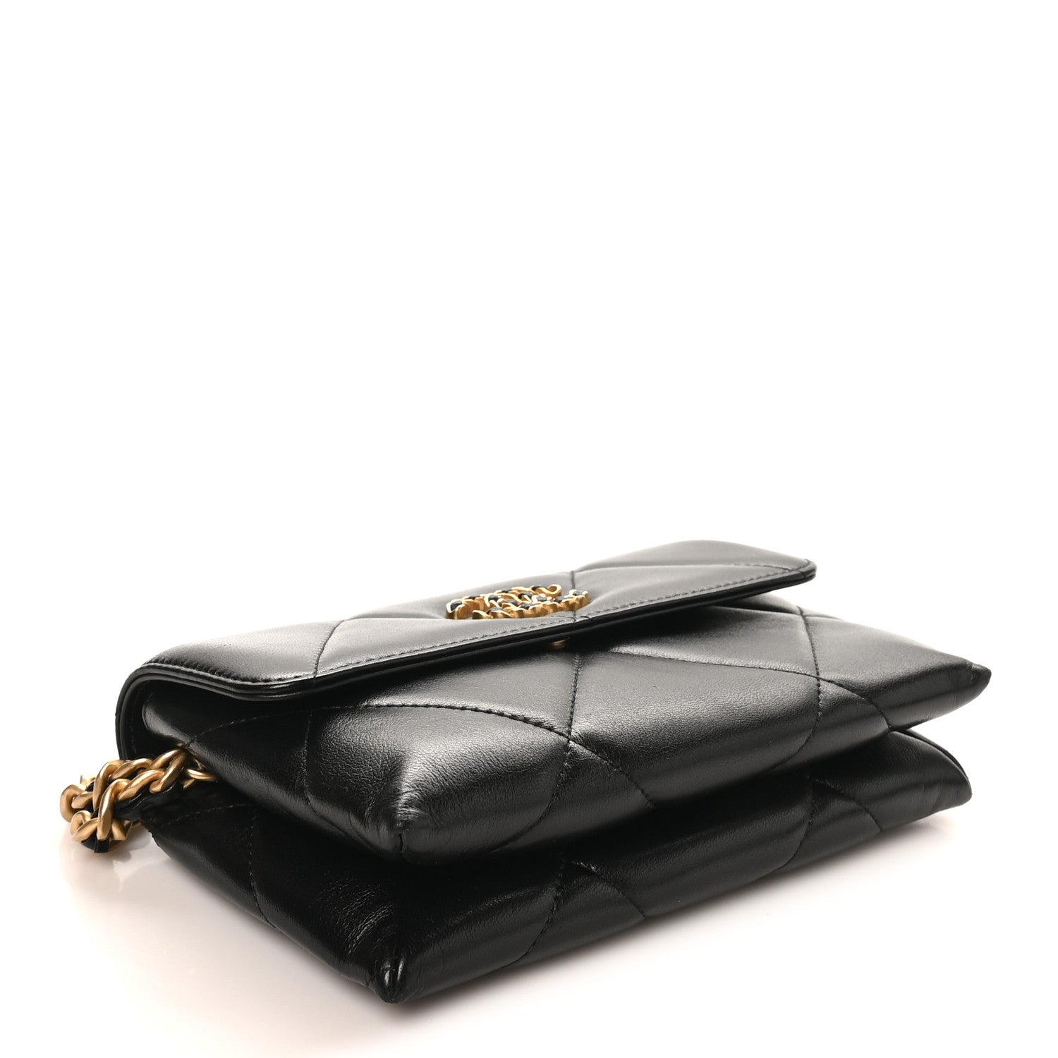 Lambskin Quilted Chanel 19 Flap Clutch Black