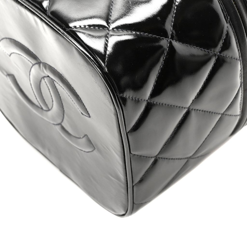 Patent Quilted Top Handle Vanity Case Black