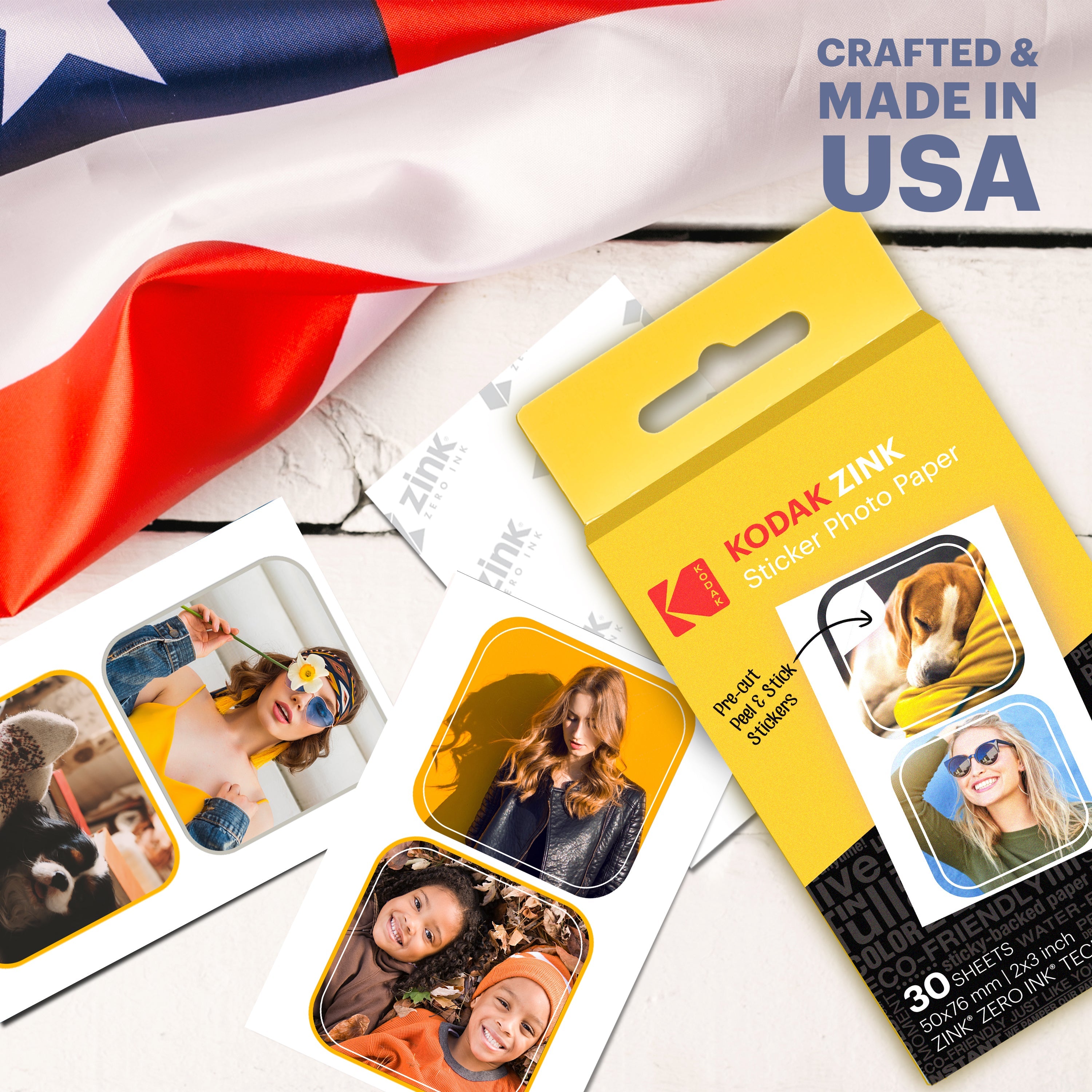 Kodak Premium Pre-Cut Sticker Zink Photo Paper 2x3" (30 Sheets) Compatible with Kodak Step Printer
