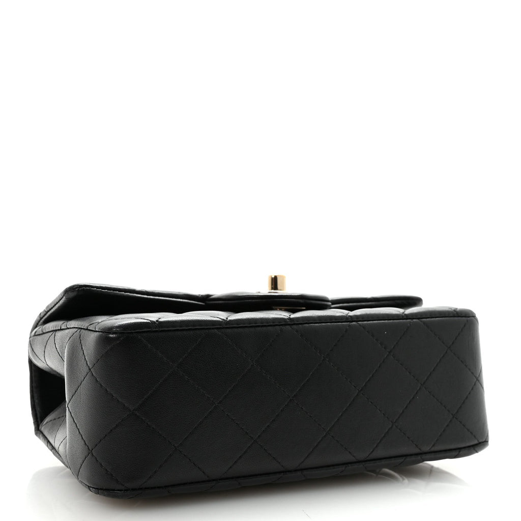 Lambskin Quilted Mini Top Handle Rectangular Flap Black
