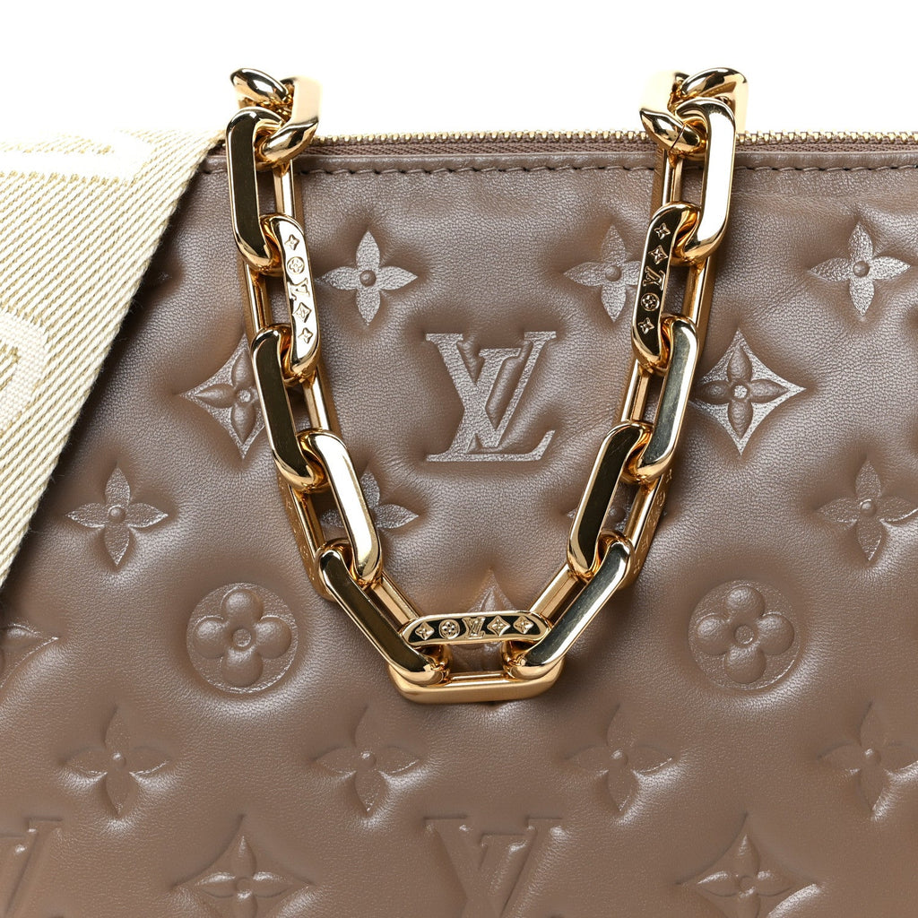 Lambskin Embossed Monogram Coussin PM Taupe