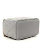 Lambskin Quilted Small Pearl Crush Vanity Case With Chain Grey