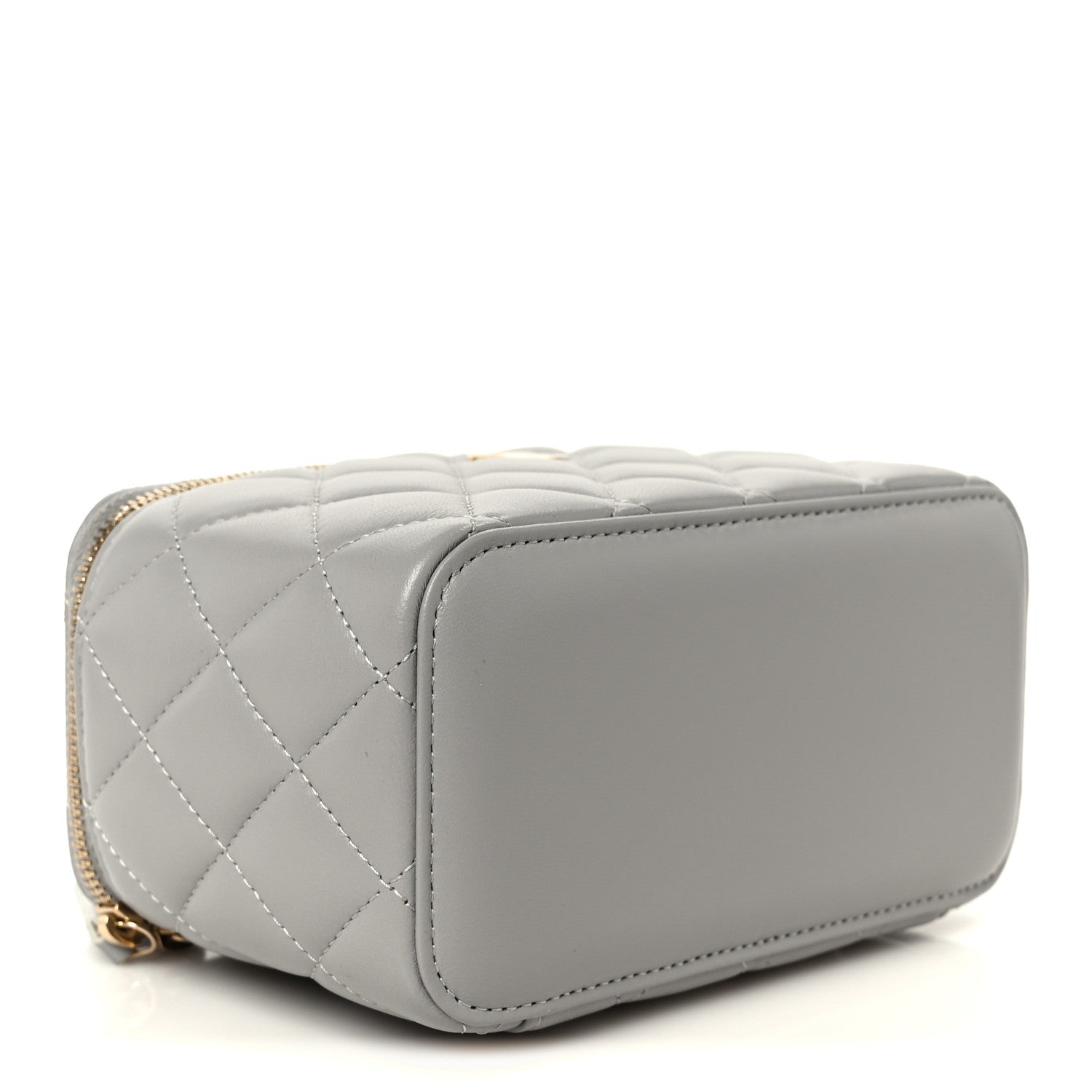 Lambskin Quilted Small Pearl Crush Vanity Case With Chain Grey