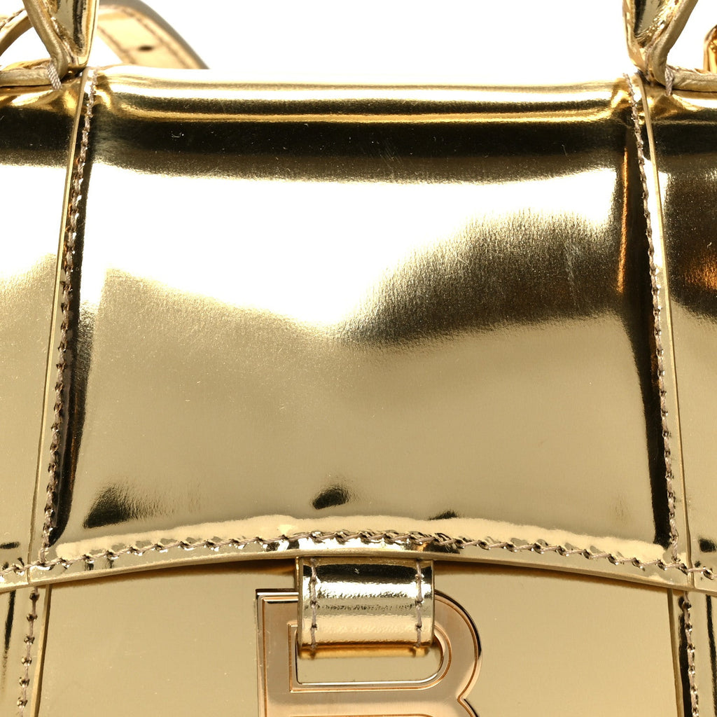Mirror Calfskin Hourglass Top Handle Bag XS Gold