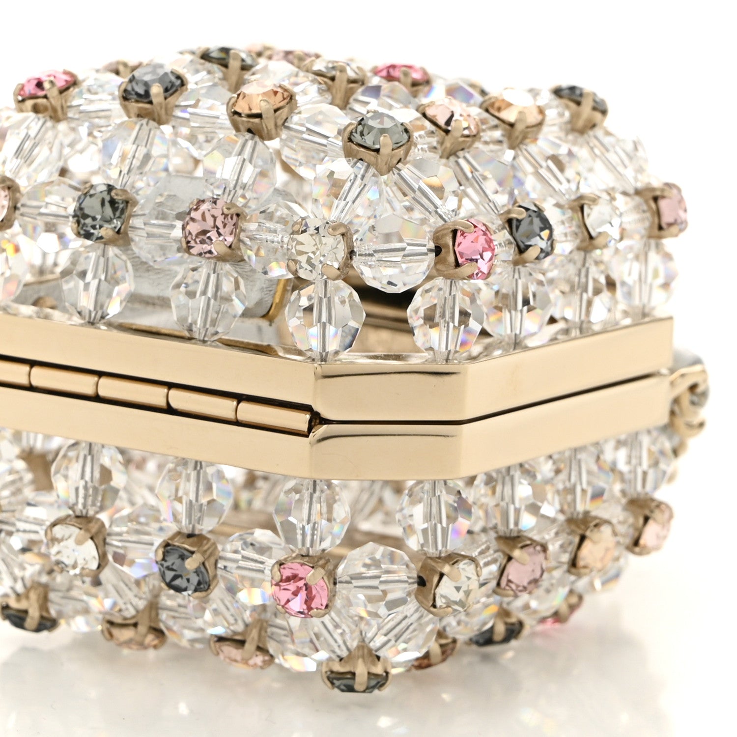 Metal Bead Crystal Minaudiere CC Mini Evening Bag Gold Multicolor