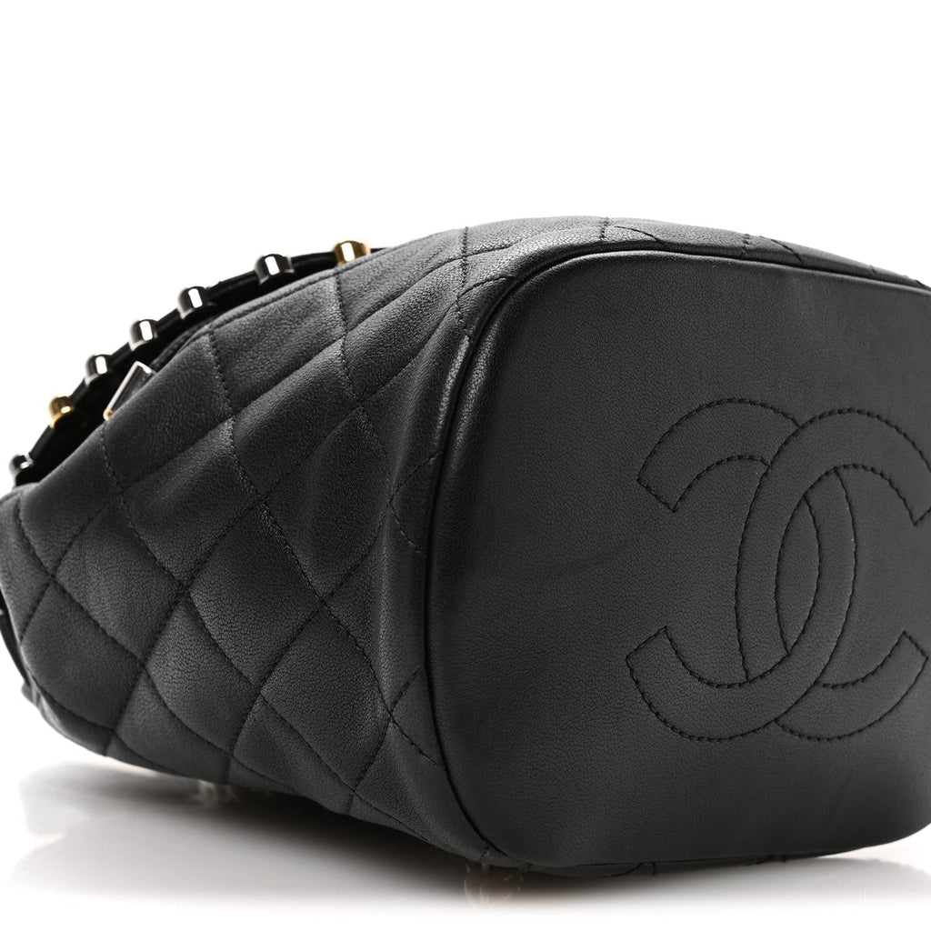 Lambskin Quilted Metallic Bubble Backpack Black