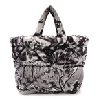 Re-Nylon Padded Printed Medium Tote Bag Black White