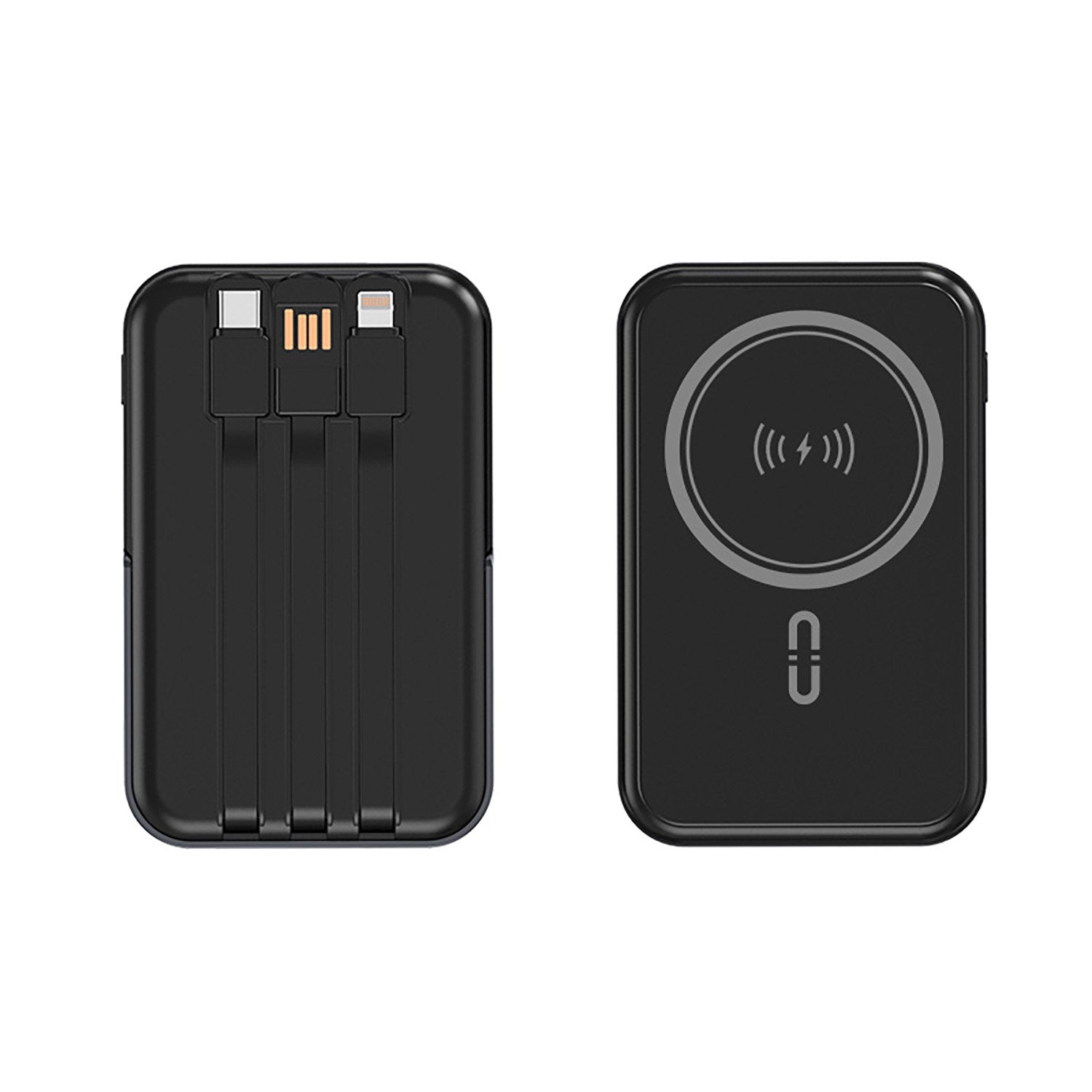 10,000mAh Portable Magnetic Wireless Charging Power Bank w/ Phone Stand, 3 Built-in Cables, LED Display and Fast Charge Ports