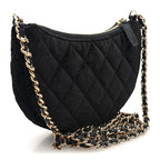 Velvet Crystal Quilted Chain Hobo Black