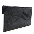 Calfskin Crocodile Embossed Uptown Monogram Pouch Black