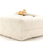 Shiny Aged Calfskin Quilted Mini Nano Kelly Shopper White