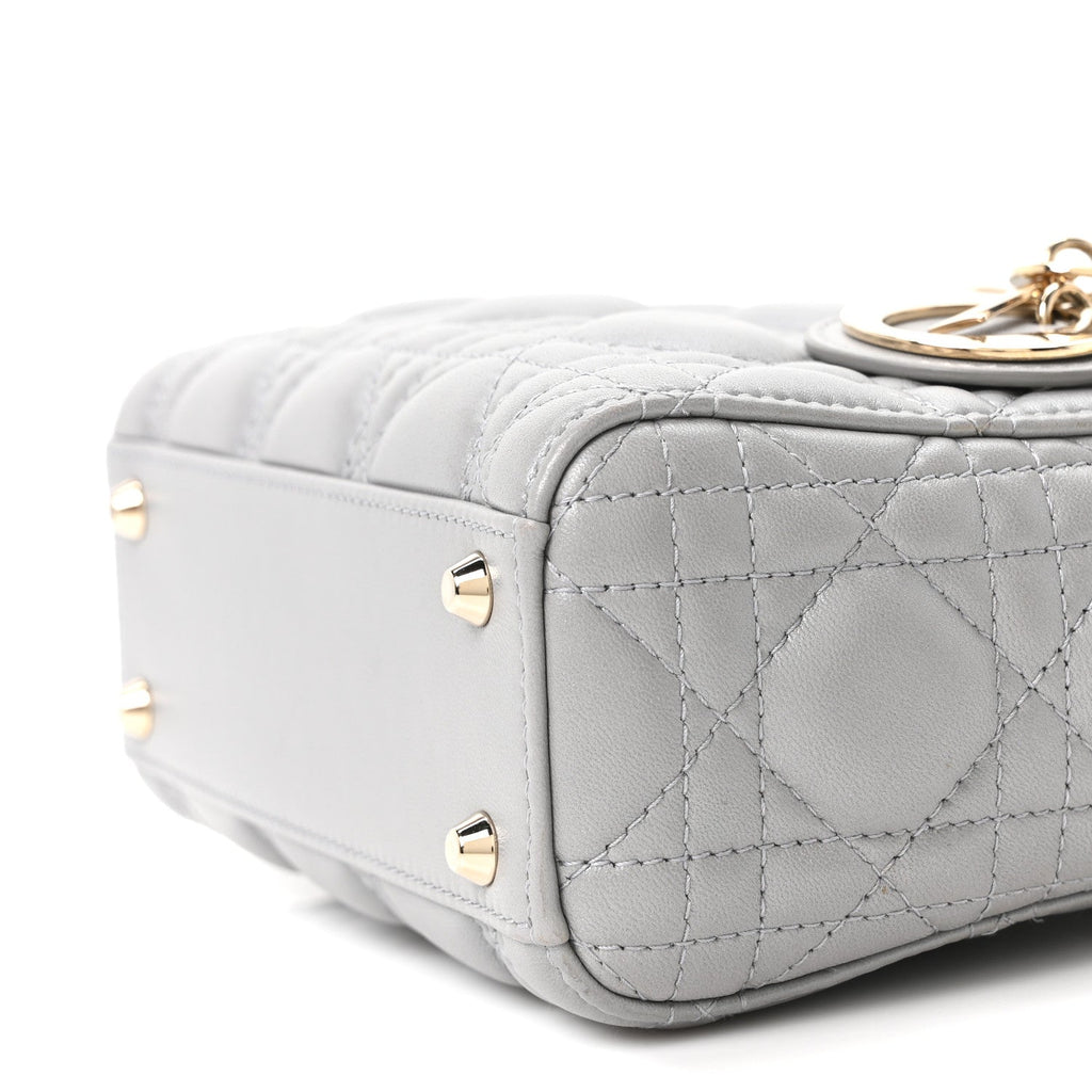Lambskin Cannage Mini Lady Dior Gray Opaline