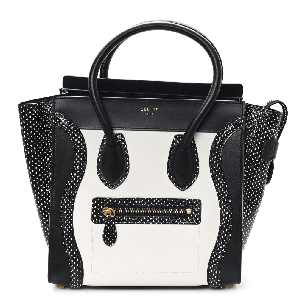 Polka Dot Snakeskin Smooth Calfskin Micro Luggage Black White