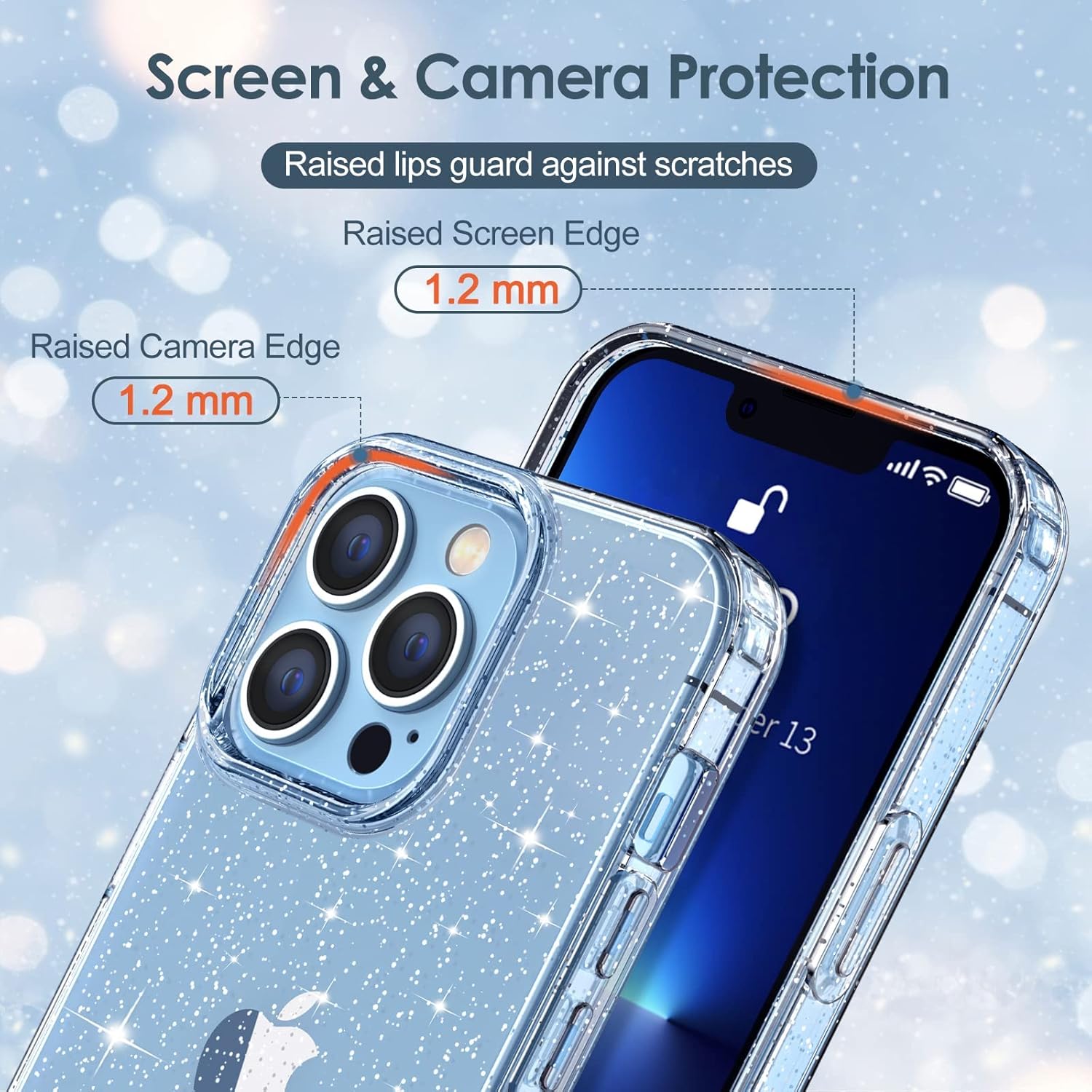 Entronix Case Compatible with iPhone 13 Pro - [Hard Back] Glitter Clear
