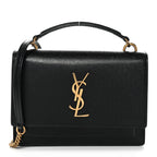 Coated Bark Calfskin Sunset Chain Wallet Black