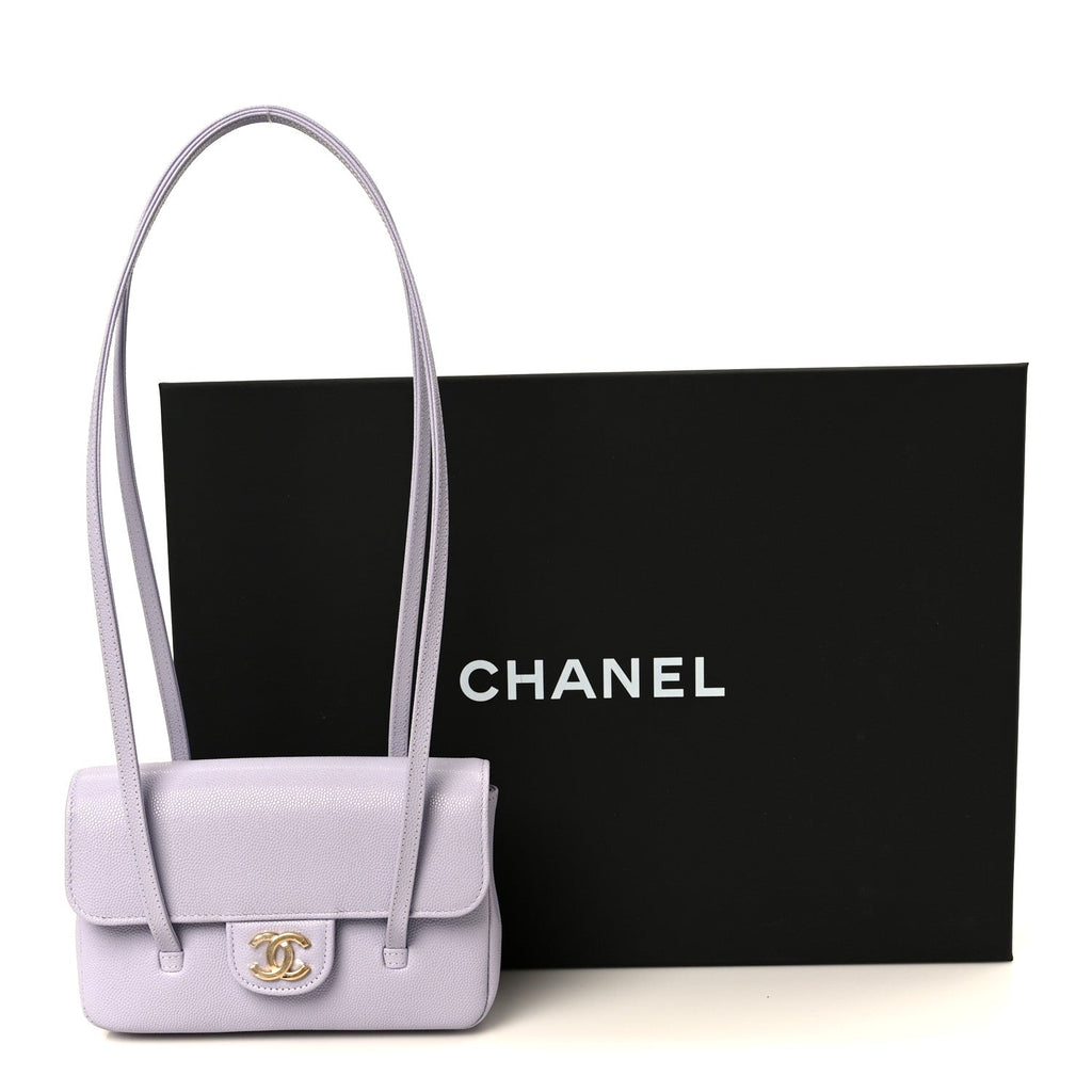 Shiny Caviar Mini Preppy Coco Shoulder Bag Purple