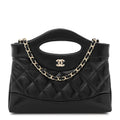 Shiny Crumpled Calfskin Quilted Nano 31 Shopping Bag Black