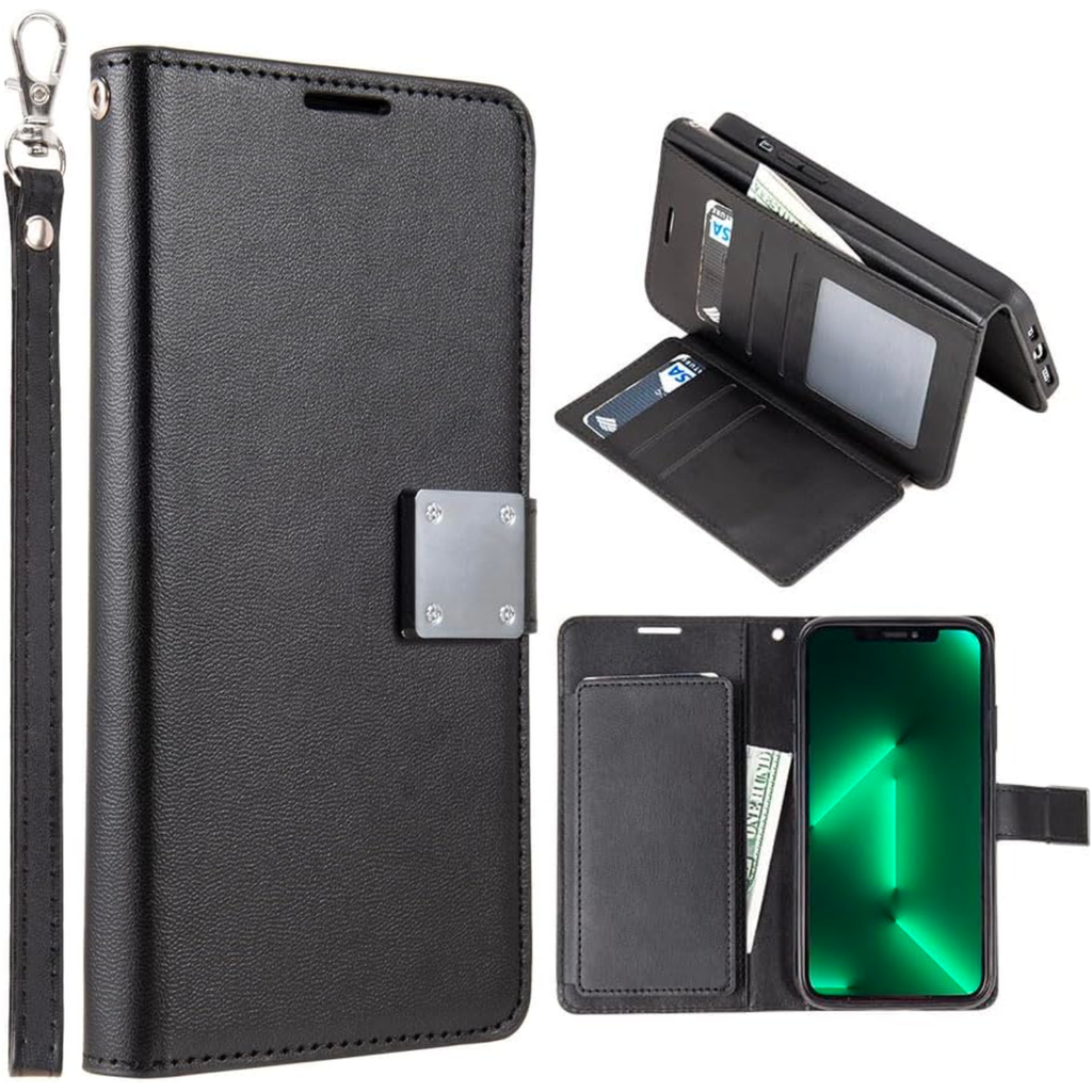 Entronix Case Compatible with iPhone 15 Pro - Foldable Leather Wallet, Card Holder & Lanyard