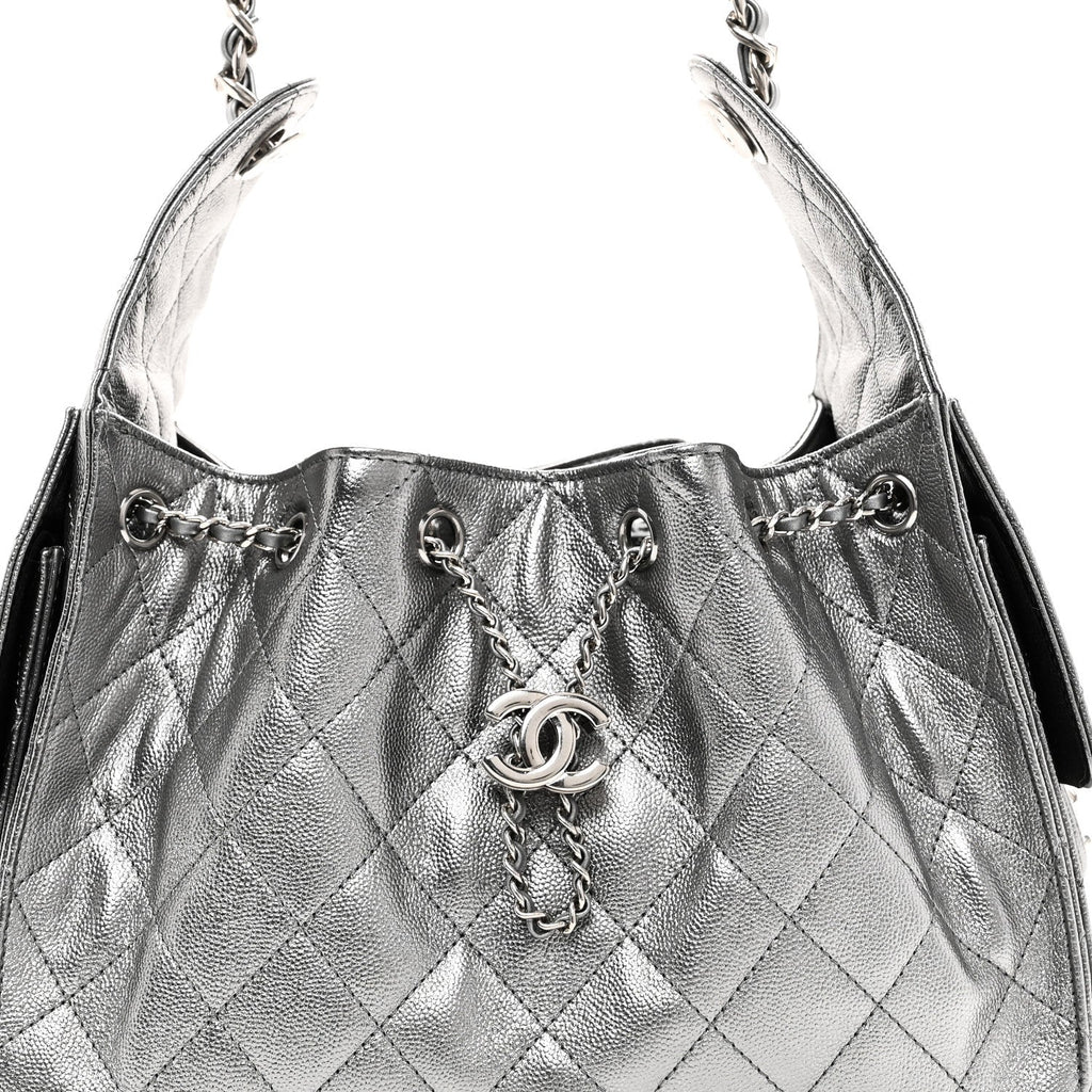 Metallic Caviar Quilted Small Chanel 25 Handbag Anthracite