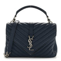 Sheepskin Matelasse Chevron Monogram Medium College Bag Navy