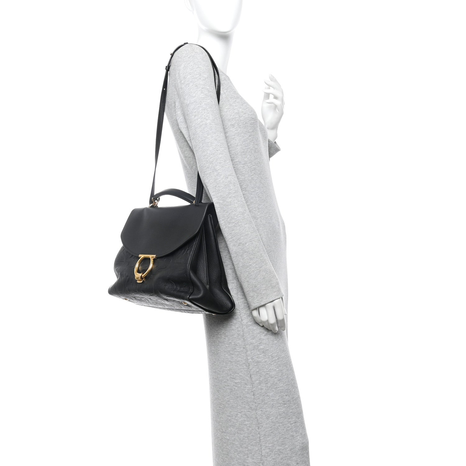 Calfskin Embossed Medium Margot Top Handle Satchel Black