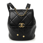 Lambskin Quilted Logo Mini Backpack Black