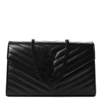 Grain De Poudre Matelasse Chevron Monogram Monochrome Chain Wallet Black