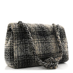 Tweed Quilted Medium Double Flap Beige White Black