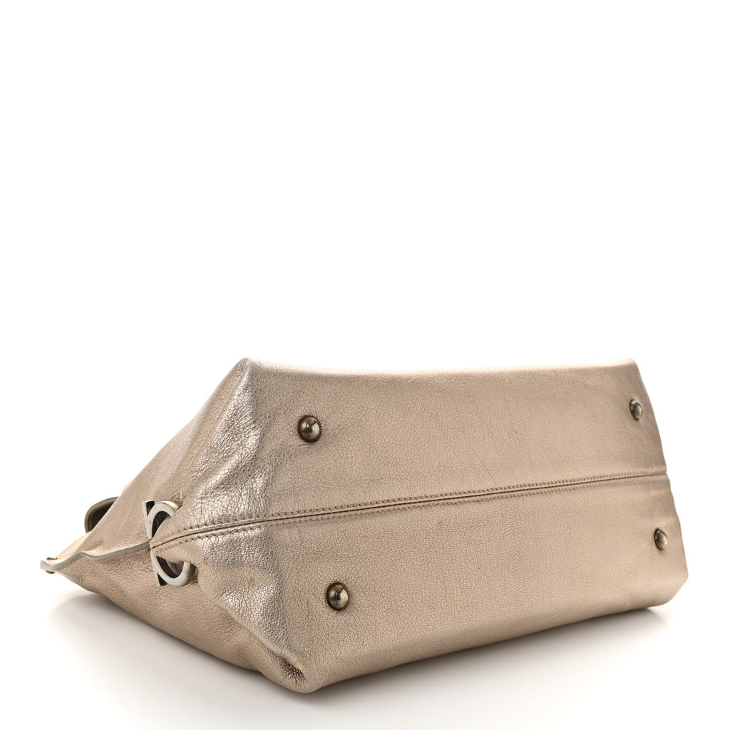 Metallic Grained Calfskin Medium Sofia Satchel Gold