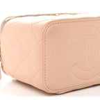 Lambskin Quilted Sweet Camellia Small Vanity Case With Chain Pink