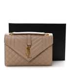 Grain De Poudre Textured Mixed Matelasse Medium Triquilt Monogram Satchel Dark Beige